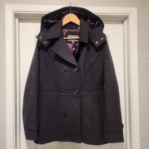 Marvin Richards Charcoal Pea Coat with Purple Lining